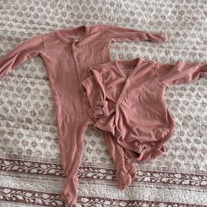 L'ovedbaby Dusty Rose Organic Cotton Footed One-Piece & Kimono Bodysuit Set